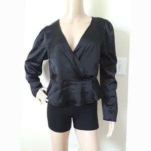 Forever 21 Black Silky Peplum Blouse